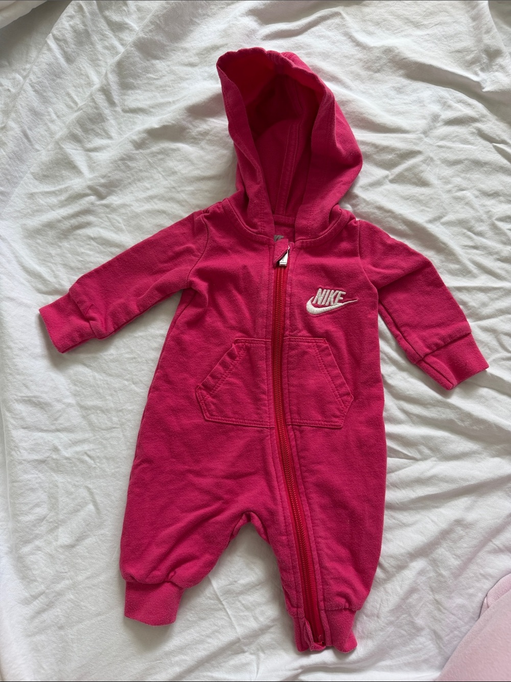 Nike Kids Hooded One-Piece Footie in Bright Pink